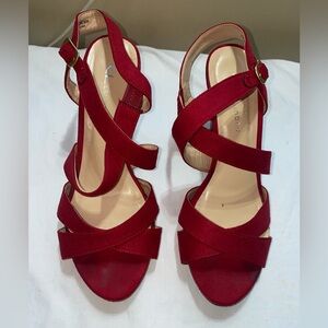 CL by Laundry Elegant Red Strappy Faux Snake Heels